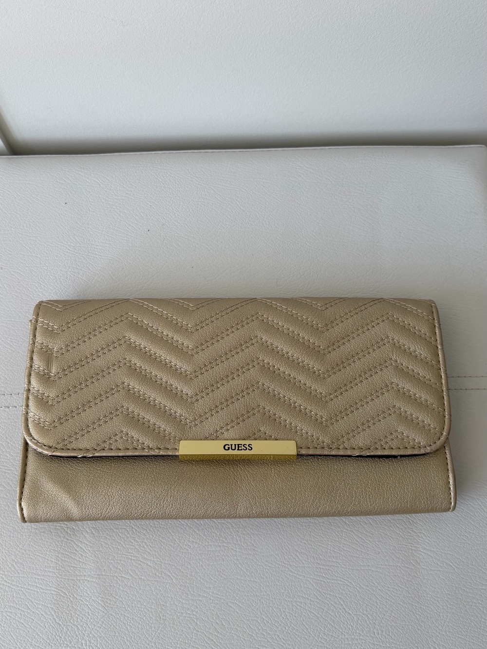 GUESS Metallic Beige Quilted Fold-Over Wallet